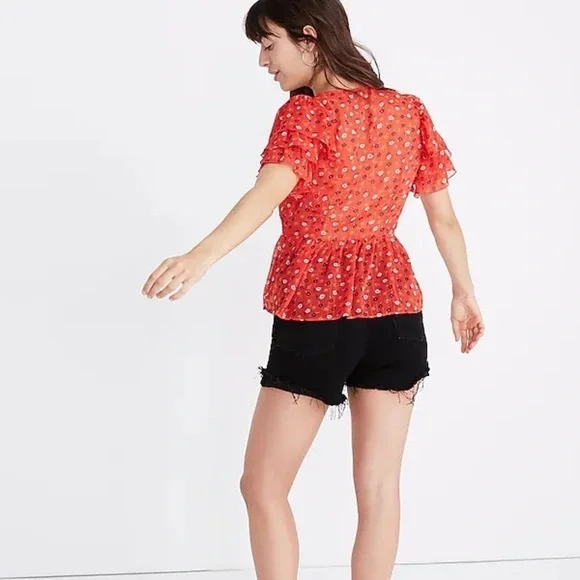 Madewell Tiered-Sleeve Peplum Top in Metallic Prairie Posies size 6 - Picture 14 of 15